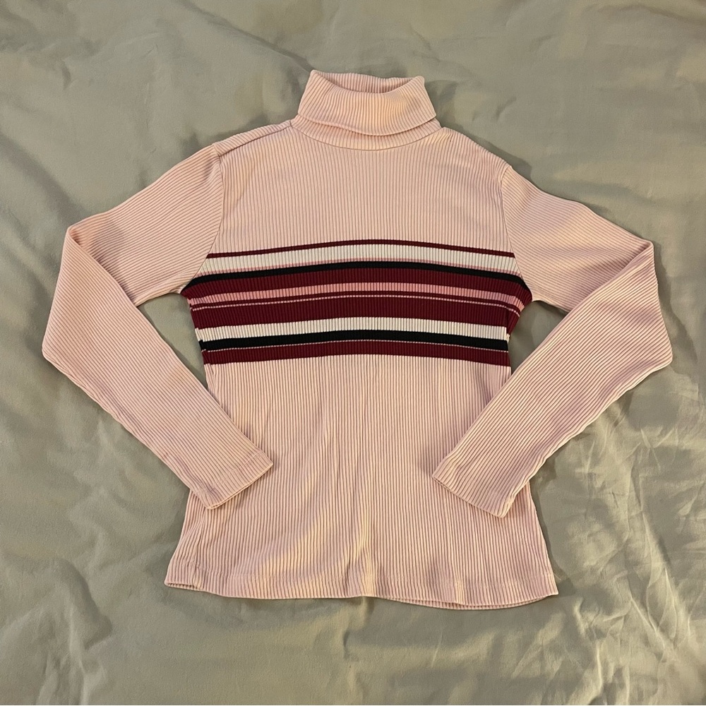 Vintage Y2K Pink Striped Turtleneck Top